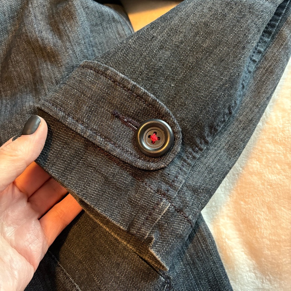 LOFT Vintage Dark Wash Denim Style Double-Breasted Pea Coat with Pockets - Picture 8 of 17